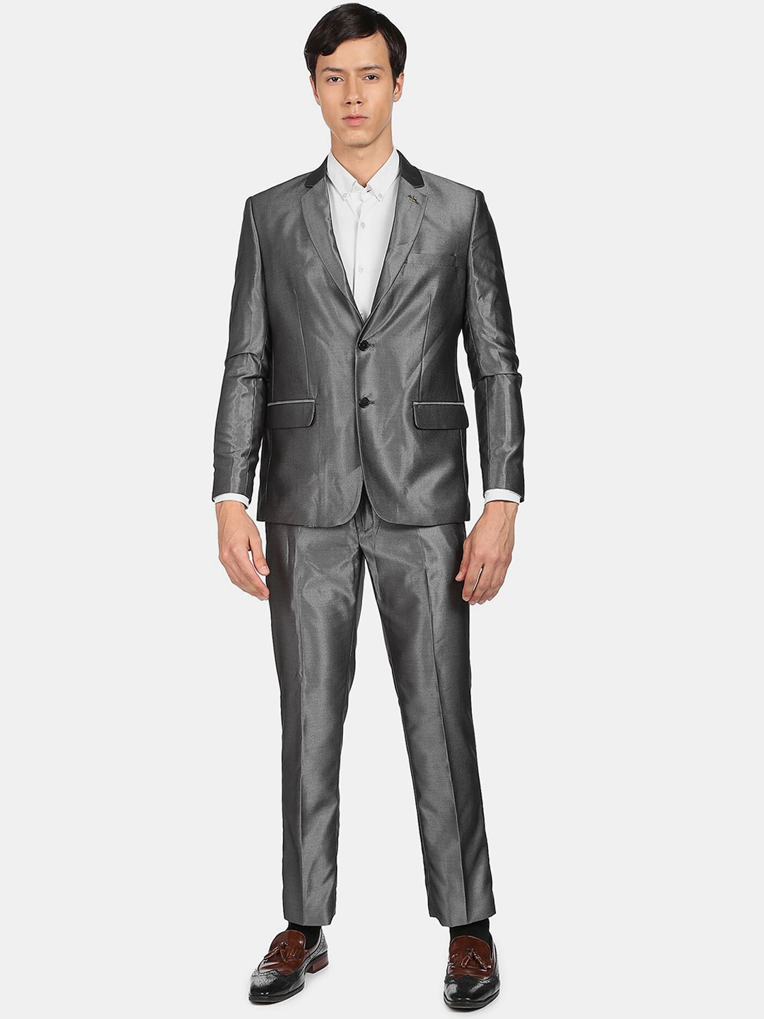 

AD By Arvind Men Grey Single-Breasted Tailored-Fit 2-Piece Formal Suit