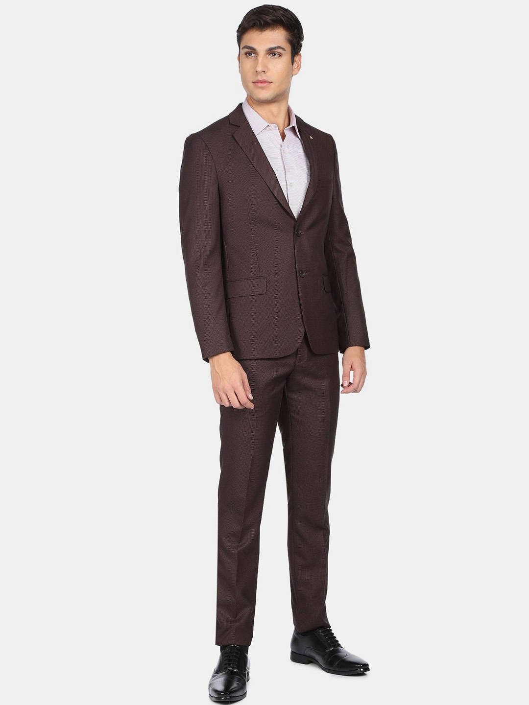 

AD By Arvind Men 2 Piece Brown Self-Design Single-Breasted tailored-Fit Suit