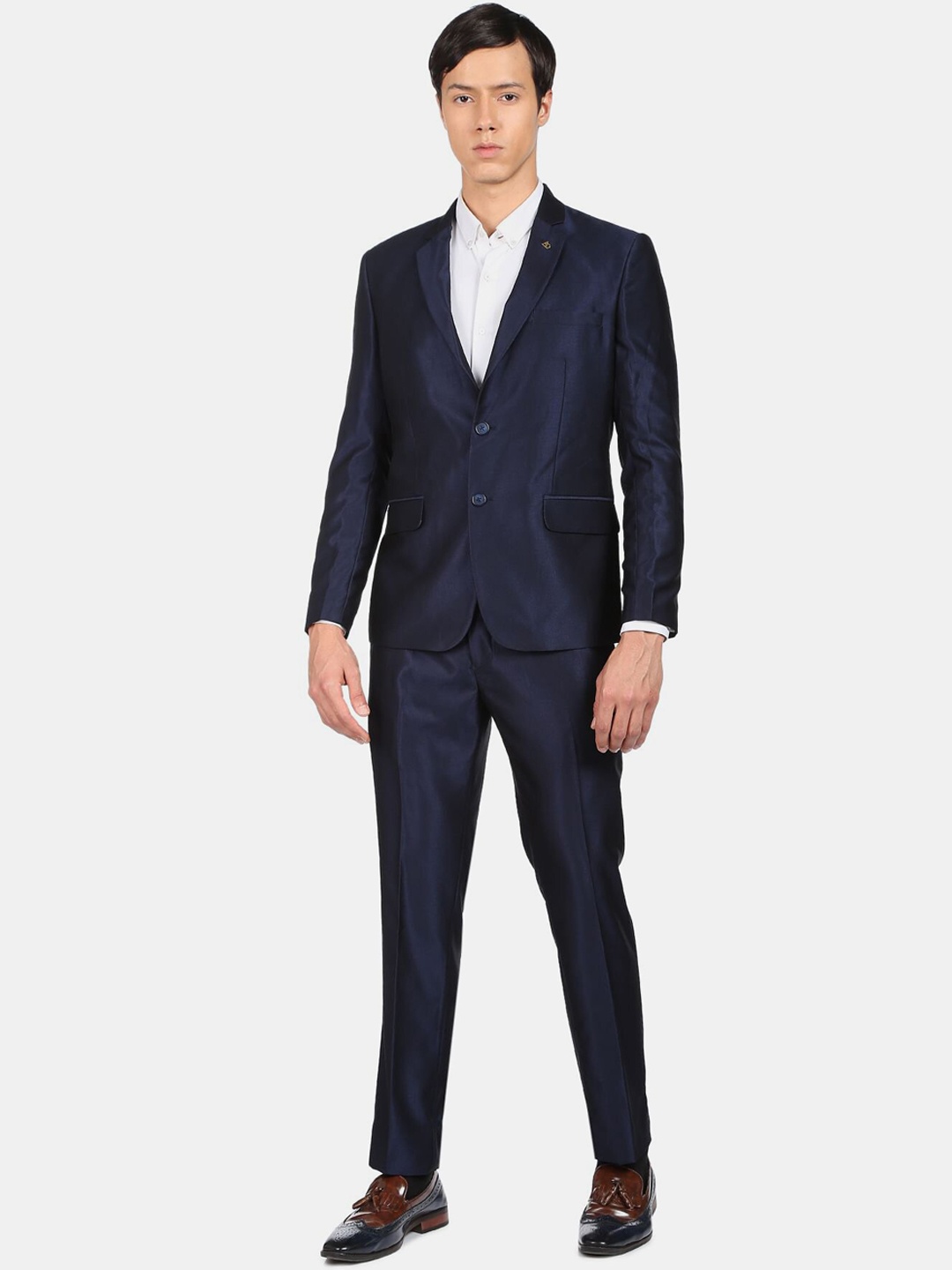 

AD By Arvind Men Navy Blue Single Breasted Two Piece Suit