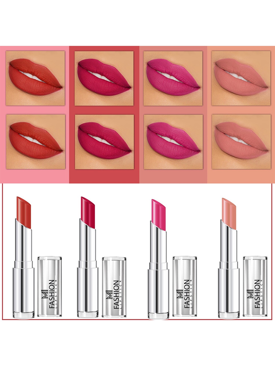 

MI FASHION Set Of 4 Creme Matte Weightless Long-Lasting Lipstick - 3.5g Each, Maroon