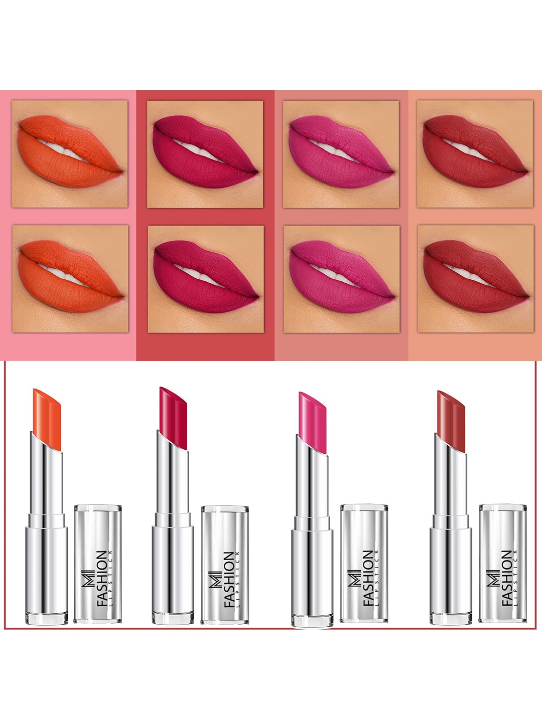 

MI FASHION Set Of 4 Creme Matte Weightless Long-Lasting Lipstick - 3.5g Each, Pink