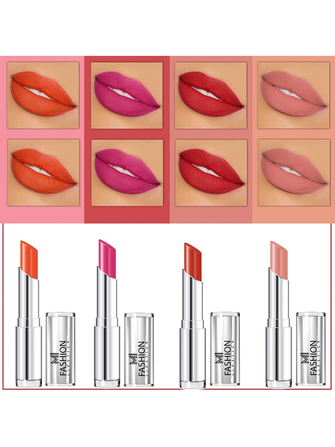 

MI FASHION Set Of 4 Creme Matte Weightless Long-Lasting Lipstick - 3.5g Each, Orange