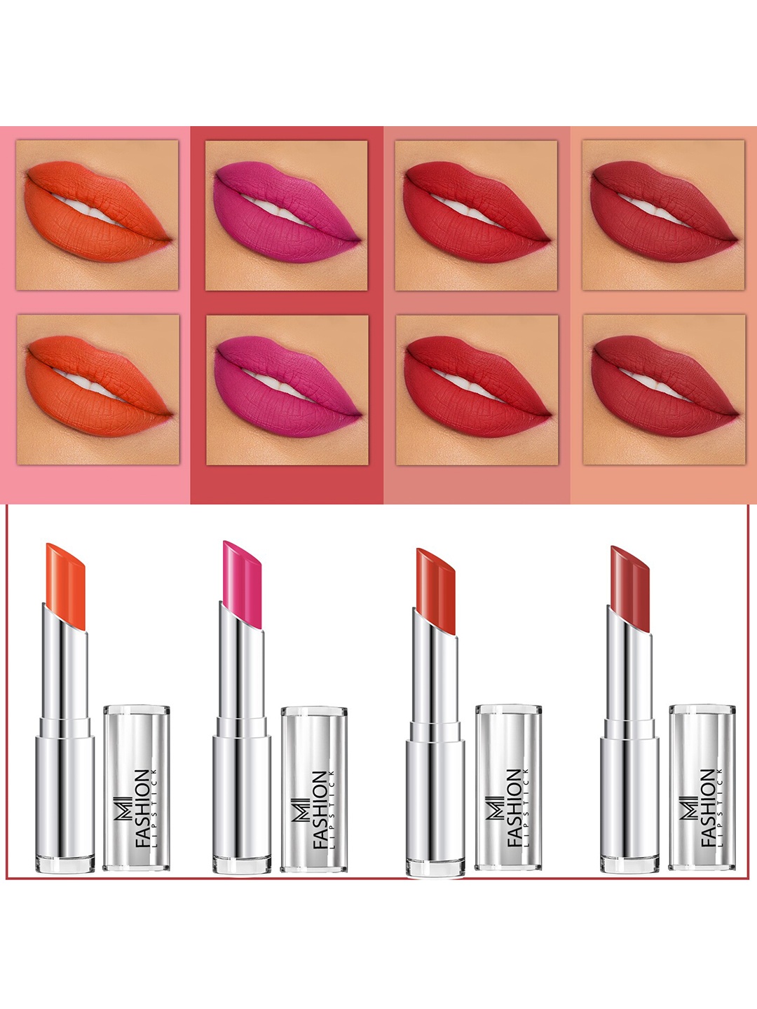 

MI FASHION Set of 4 Soft Matte Long Wear Lipsticks 14 g Each - Shade 03, 14, 16, 20, Red