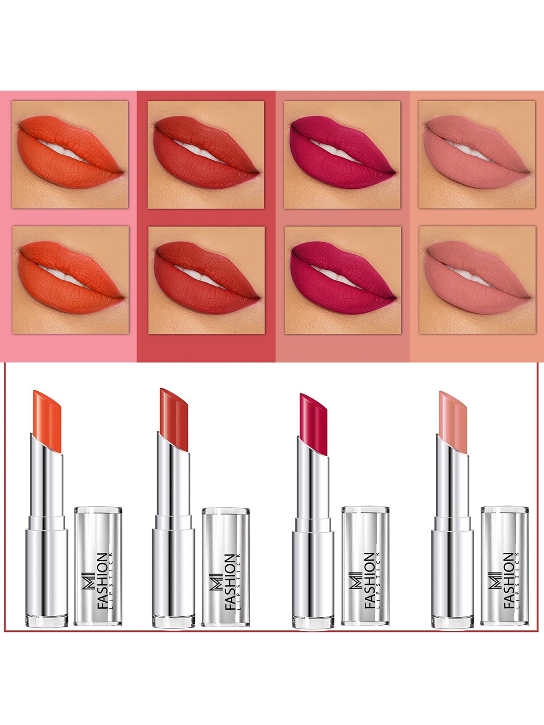 

MI FASHION Set of 4 Soft Matte Long Wear Lipsticks 14 g Each - Shade 03, 07, 13, 25, Orange