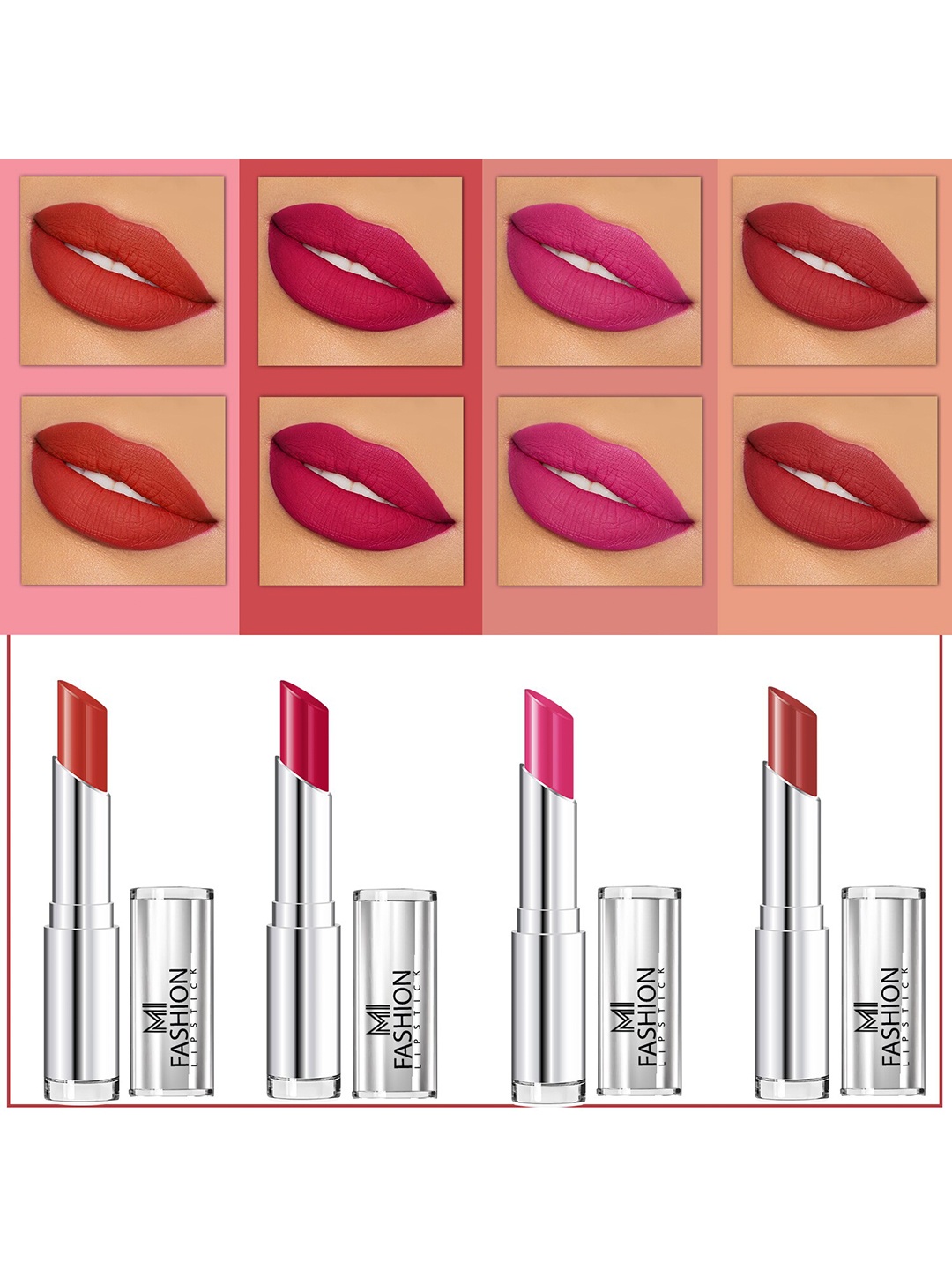 

MI FASHION Set of 4 Soft Matte Long Wear Lipsticks 14 g Each - Shade 07, 13, 14, 20, Pink