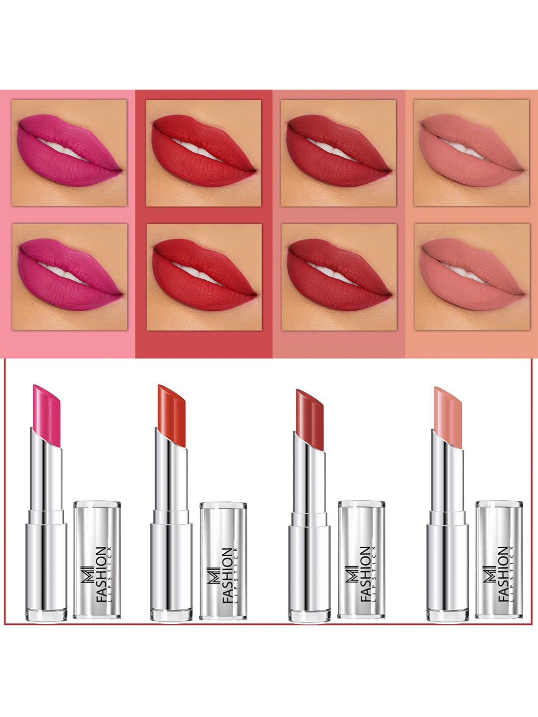 

MI FASHION Set of 4 Soft Matte Long Wear Lipsticks 14g Each - Shade 14, 16, 20, 25, Orange