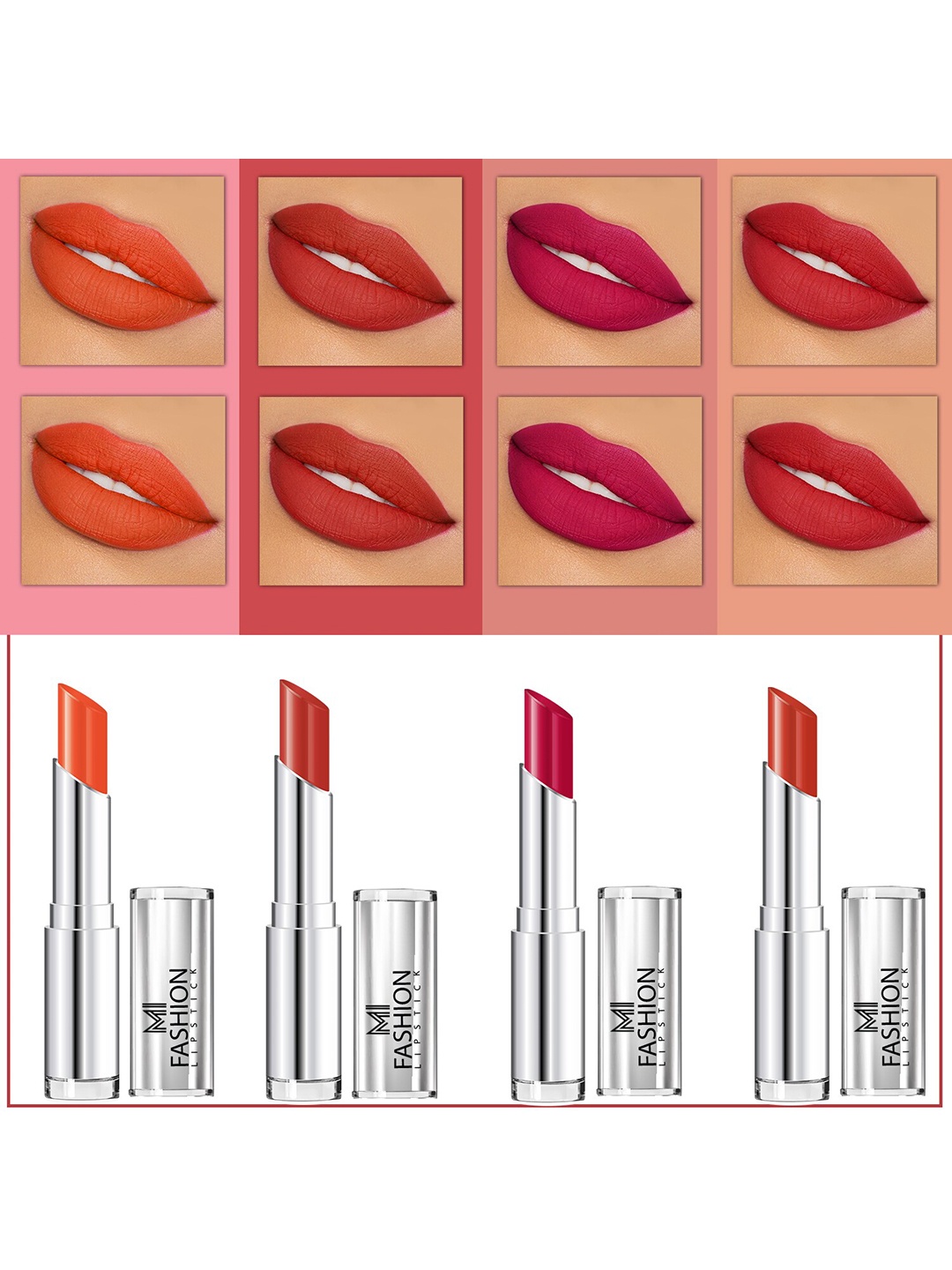 

MI FASHION Set Of 4 Creme Matte Weightless Long-Lasting Lipstick - 3.5g Each, Red
