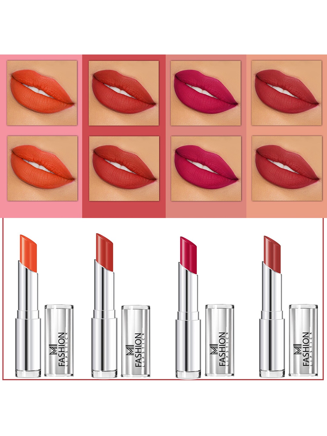 

MI FASHION Set Of 4 Creme Matte Weightless Long-Lasting Lipstick - 3.5g Each, Red