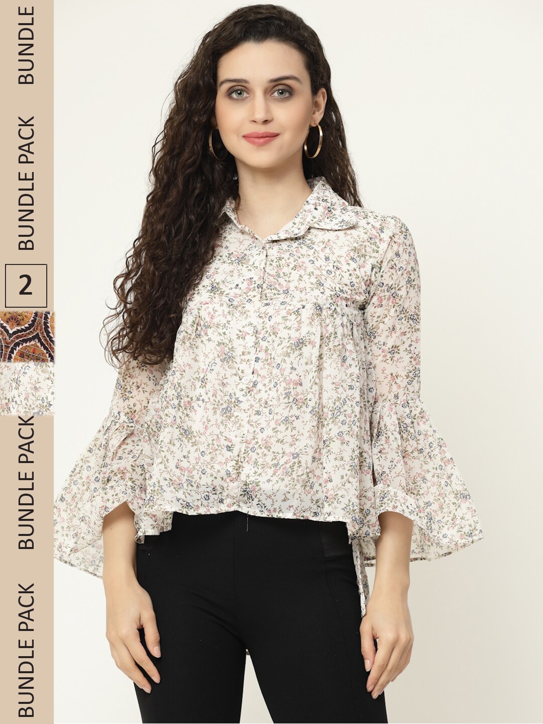 

MISS AYSE Pack Of 2 Printed Round Neck Kaftan Tops, Off white