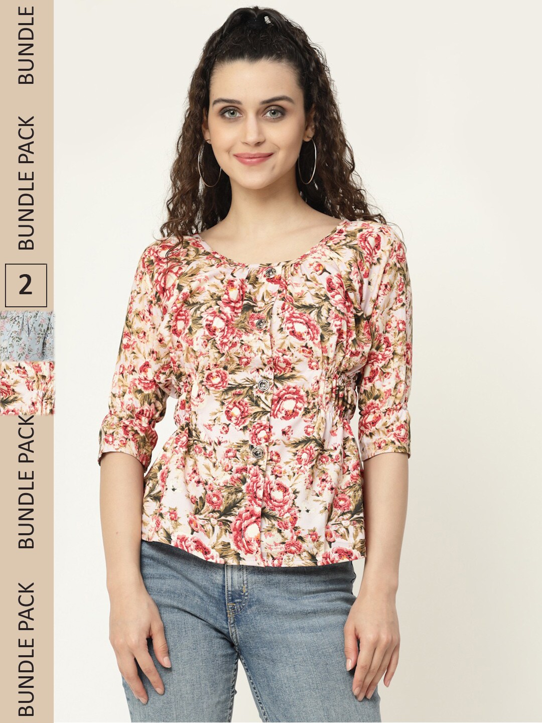 

MISS AYSE Pack Of 2 Floral Printed Shirt Style Tops, Off white