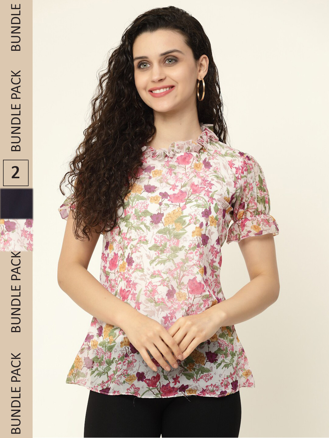 

MISS AYSE Pack Of 2 Floral Print Georgette Top, White