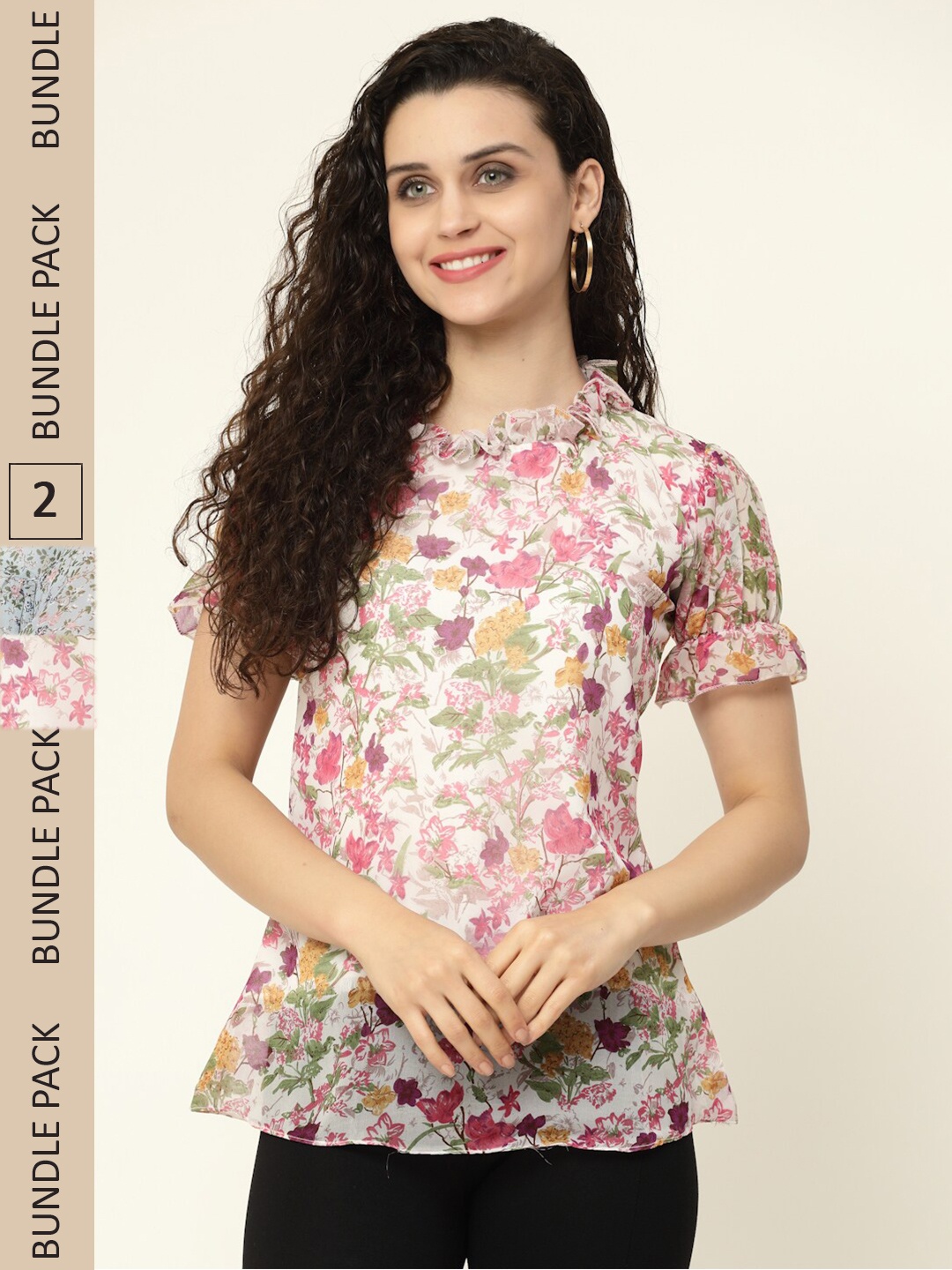 

MISS AYSE Pack of 2 Floral Print Georgette Top, White