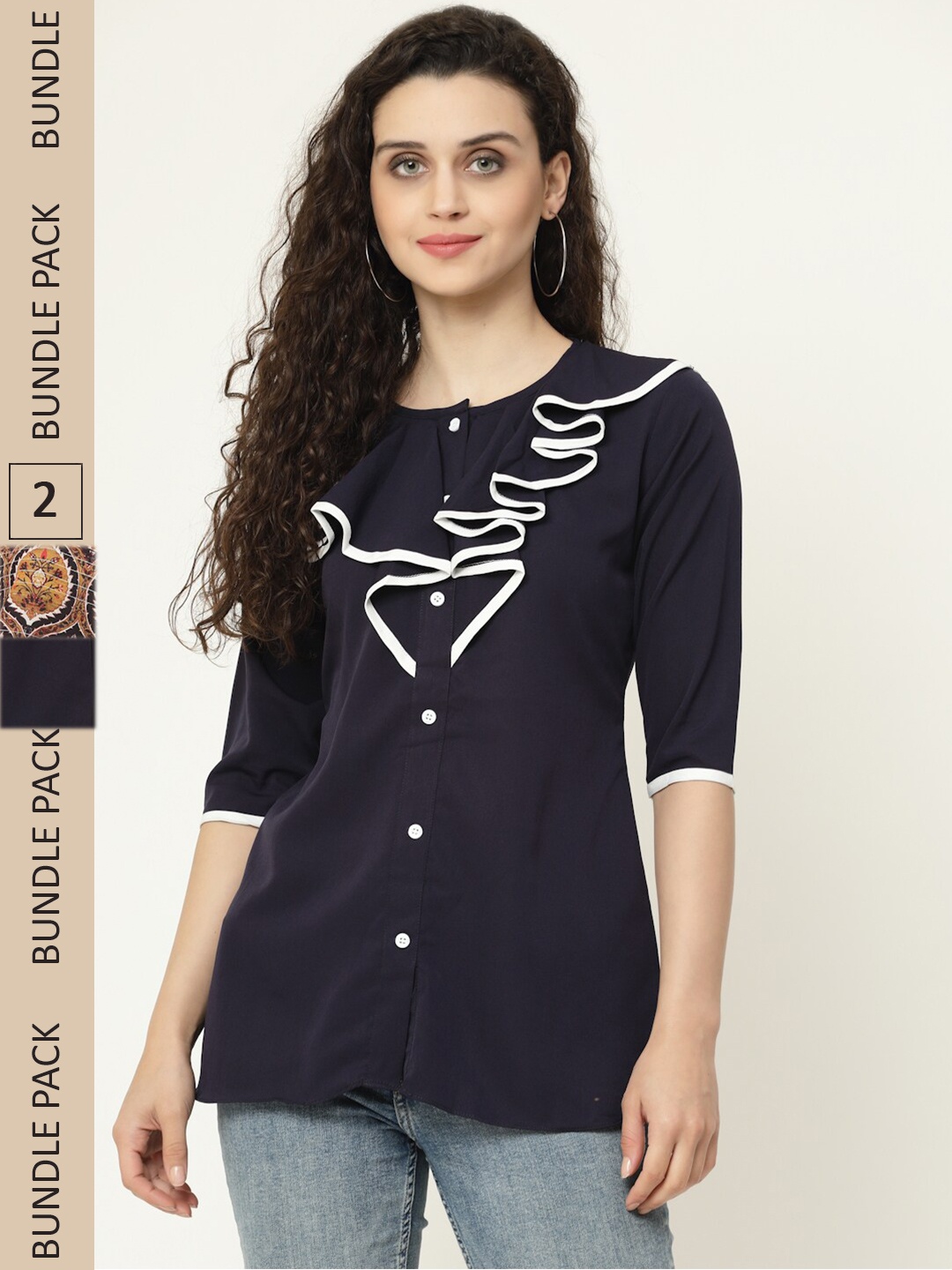 

MISS AYSE Pack of 2 Regular Sleeve Top, Navy blue