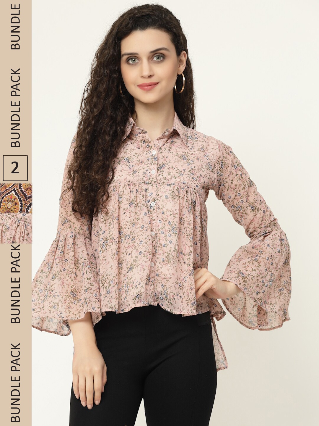 

MISS AYSE Pack Of 2 Floral Print Georgette Top, Pink