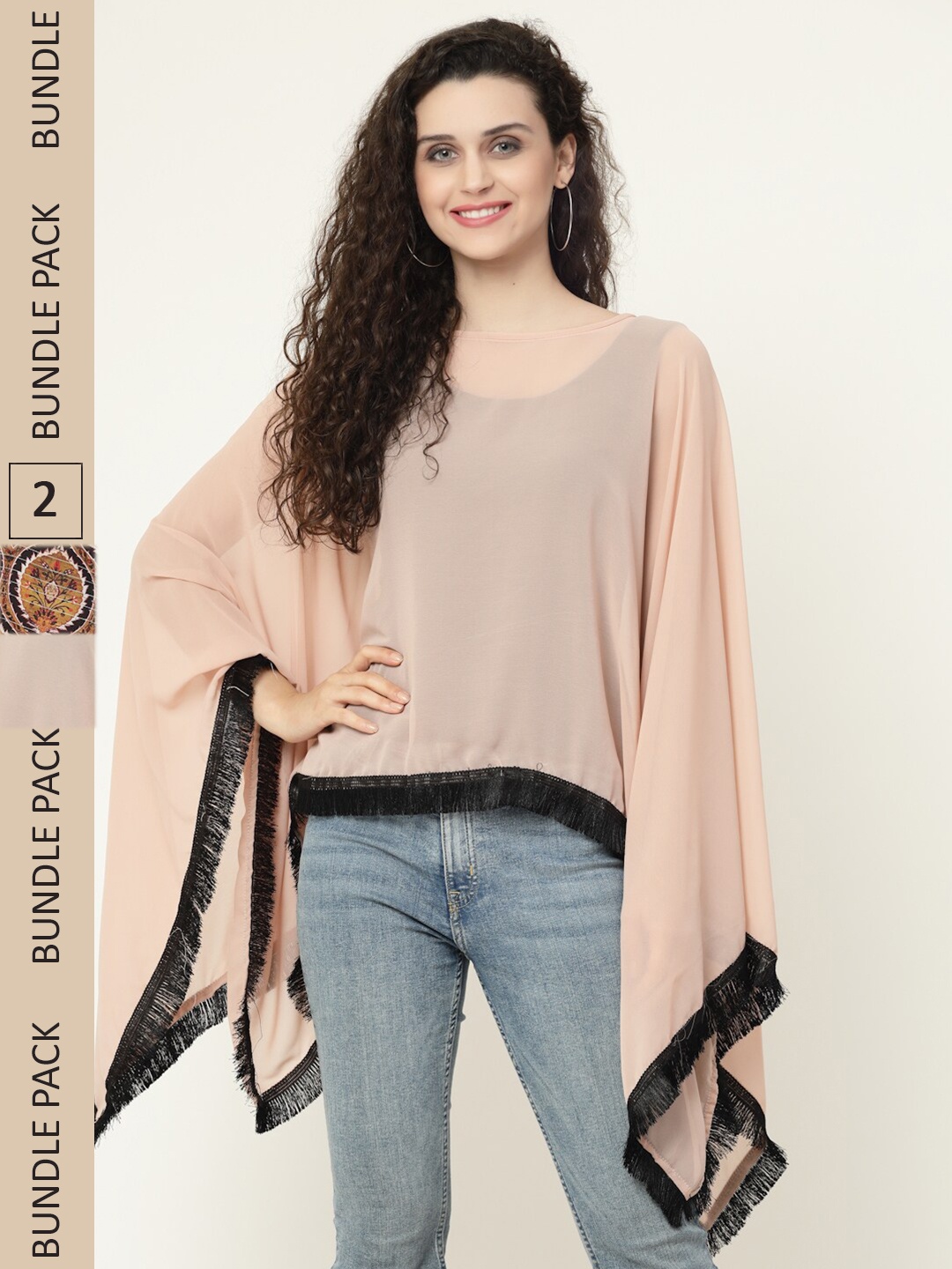 

MISS AYSE Pack of 2 Printed Georgette Kaftan Top, Pink