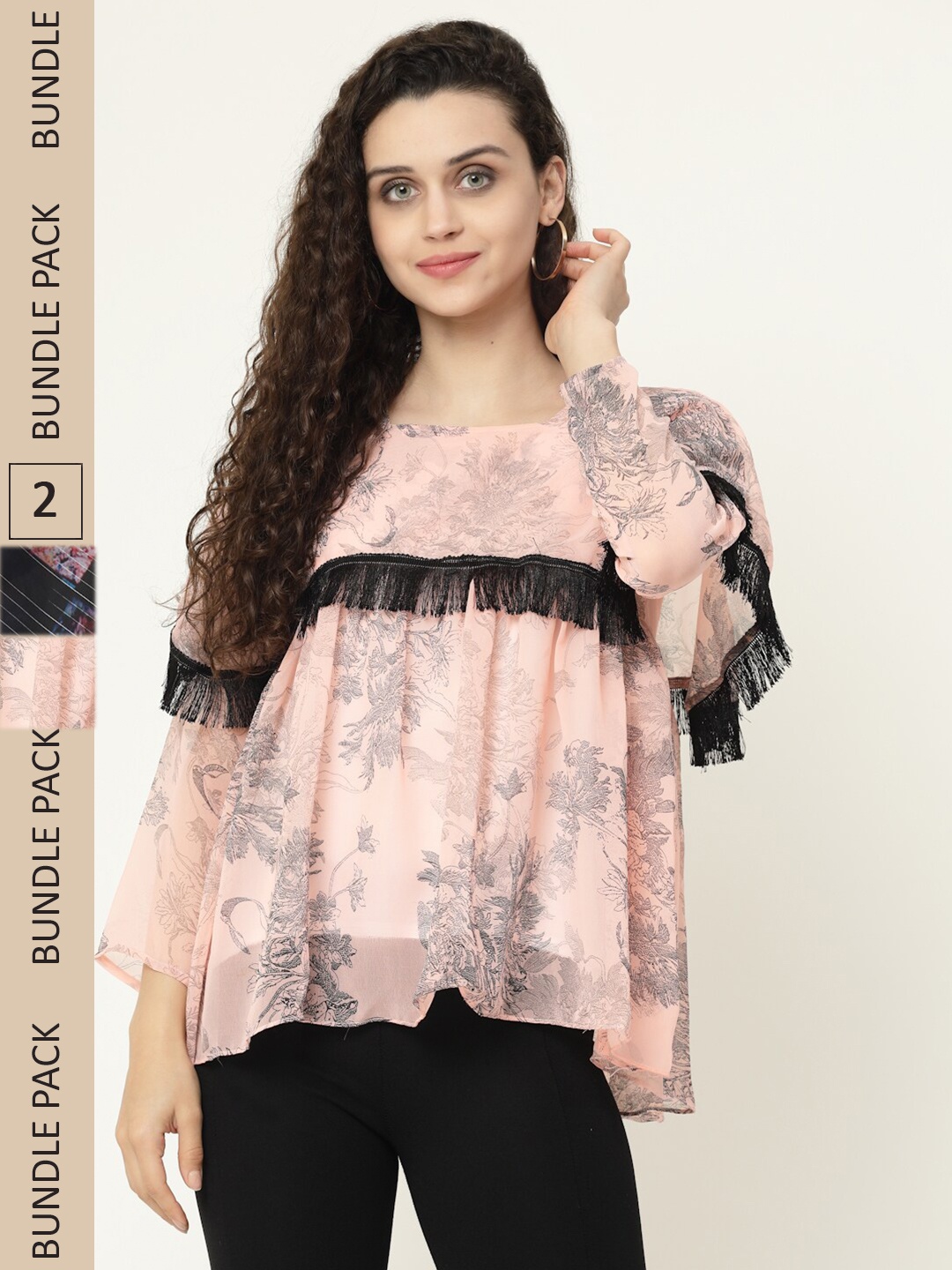 

MISS AYSE Pack of 2 Floral Print Georgette Empire Top, Pink