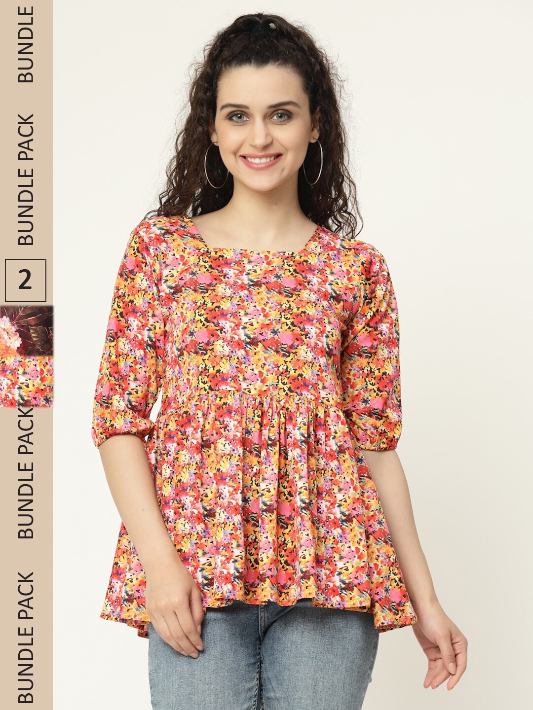 

MISS AYSE Pack of 2 Floral Print Empire Top, Yellow