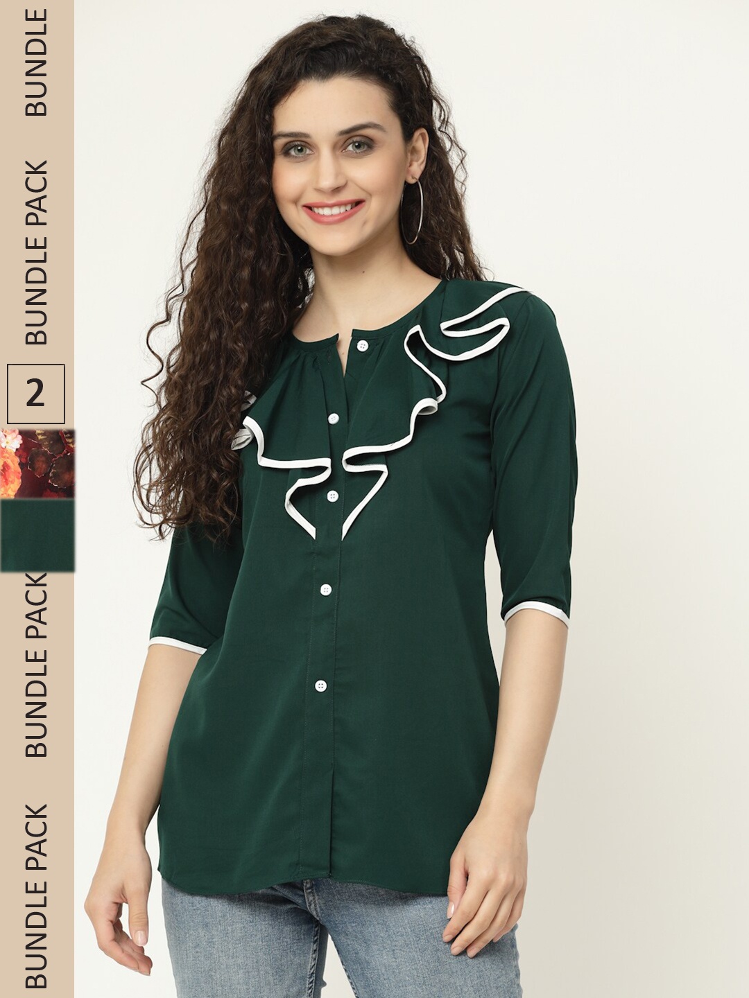 

MISS AYSE Pack of 2 Round Neck Shirt Style Top, Green