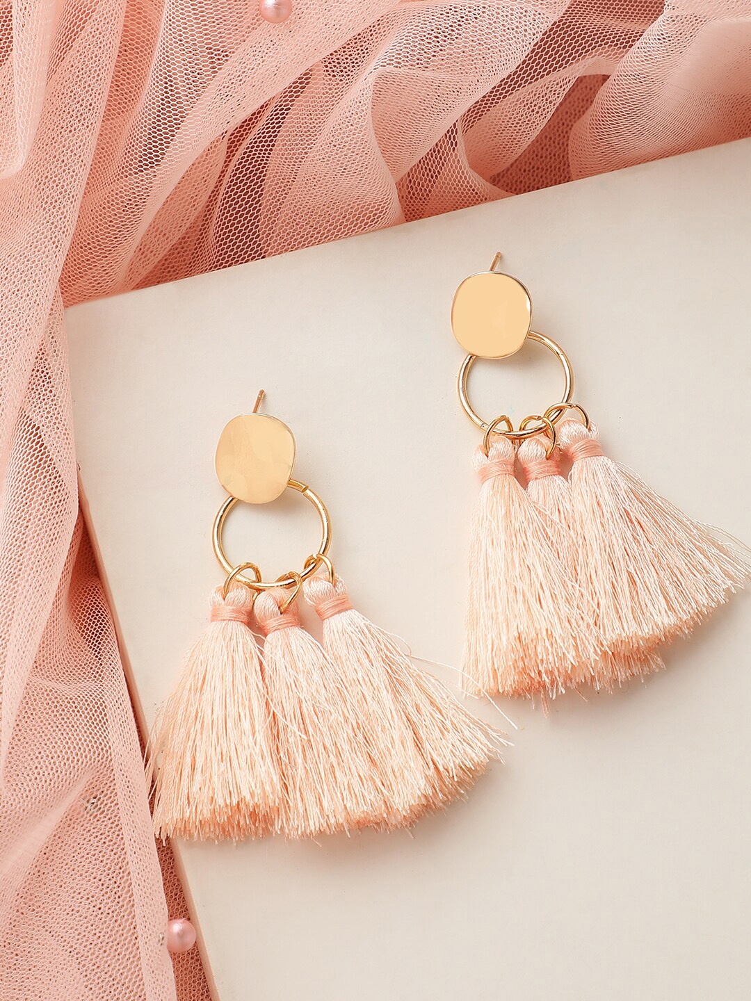 

SOHI Peach-Coloured & Gold-Plated Contemporary Jhumkas Earrings