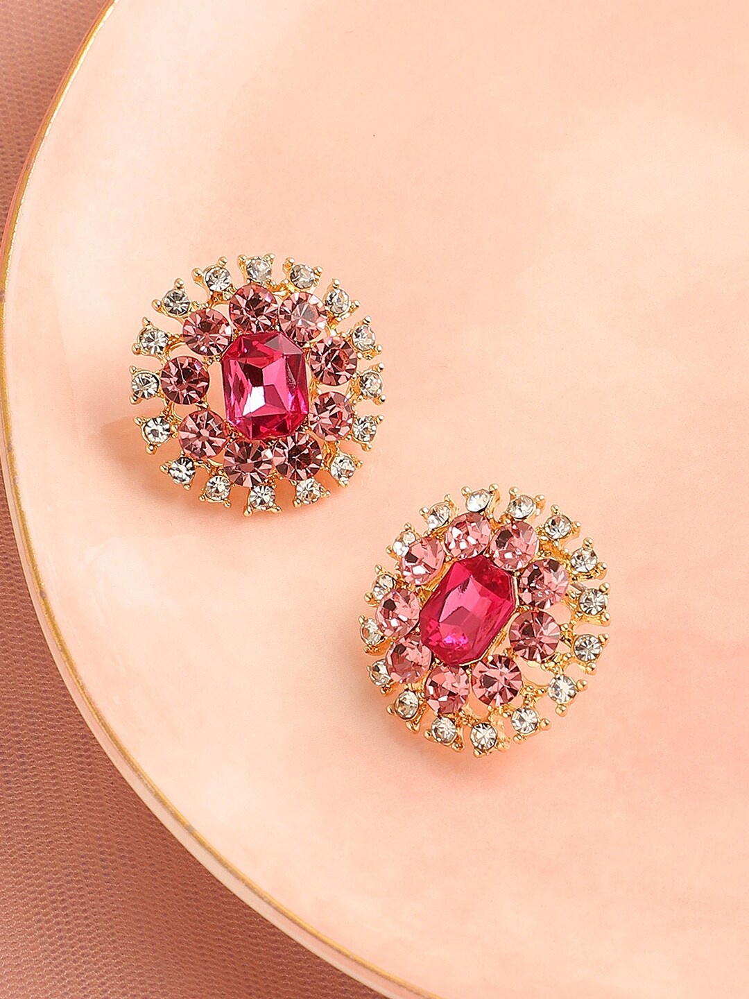 

SOHI Pink & White Gold-Plated Contemporary Studs Earrings