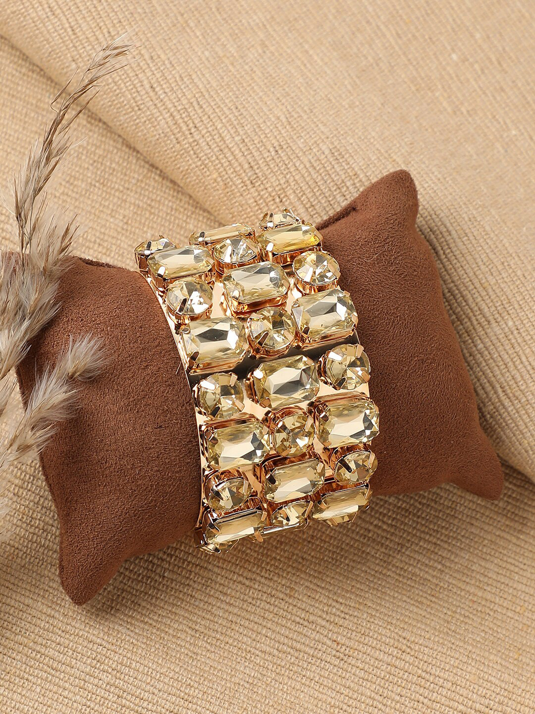 

SOHI Women Gold-Toned & Beige Gold-Plated Bangle-Style Bracelet