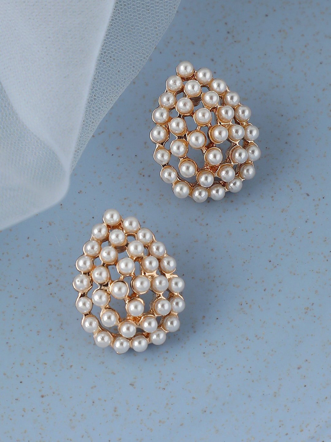 

SOHI Women Gold Plated White Teardrop Shaped Studs Earrings