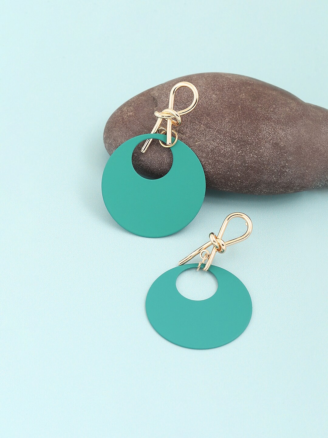 

SOHI Women Gold Plated Green Circular Drop Earrings