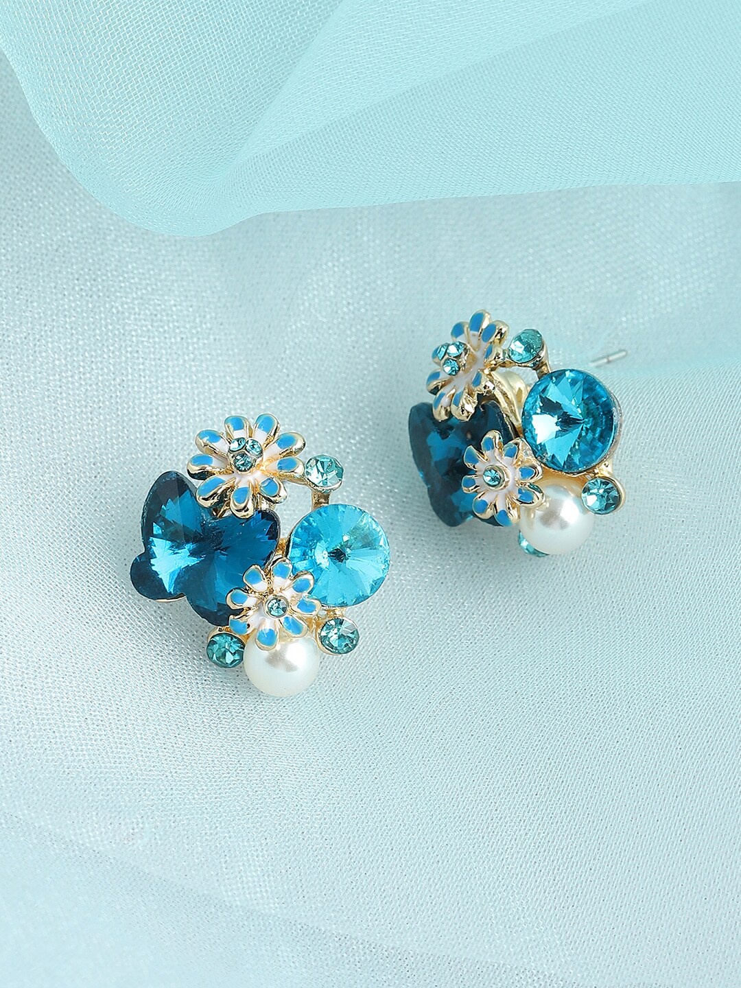 

SOHI Women Gold Plated Blue & White Contemporary Studs Earrings