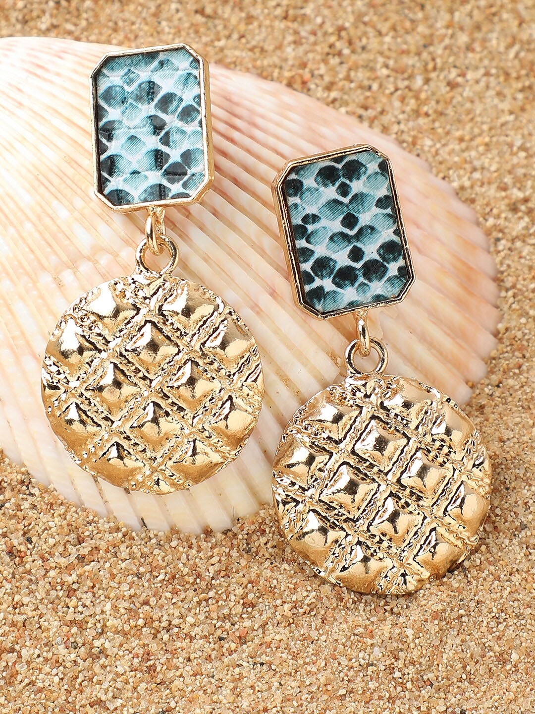 

SOHI Women Gold Plated Blue Circular Drop Earrings