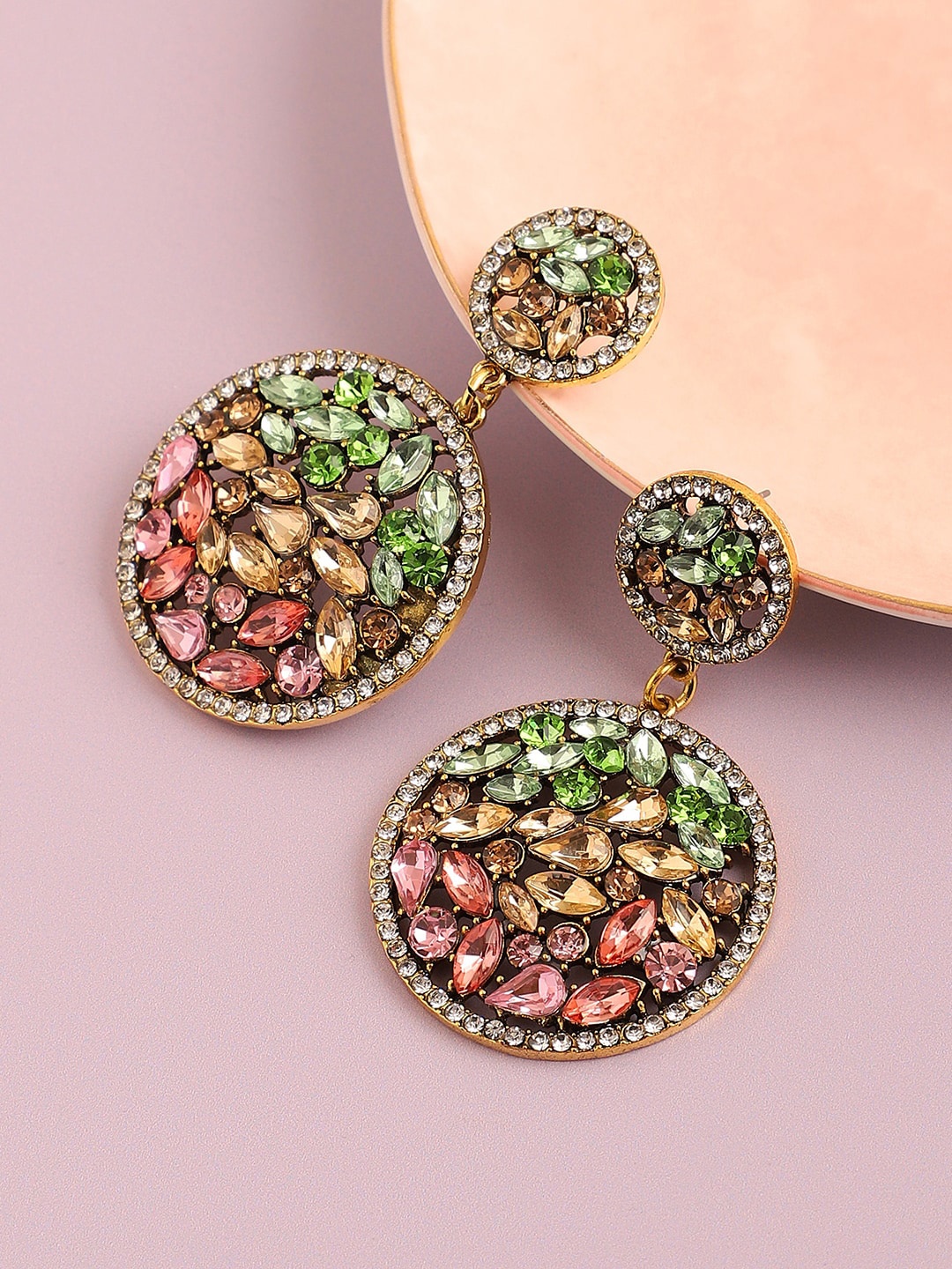 

SOHI Women Gold Plated Red & Green Circular Drop Earrings
