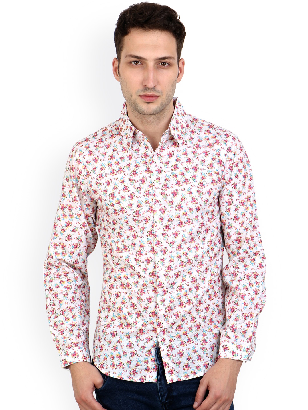 

Cation Men White Slim Fit Floral Print Casual Shirt