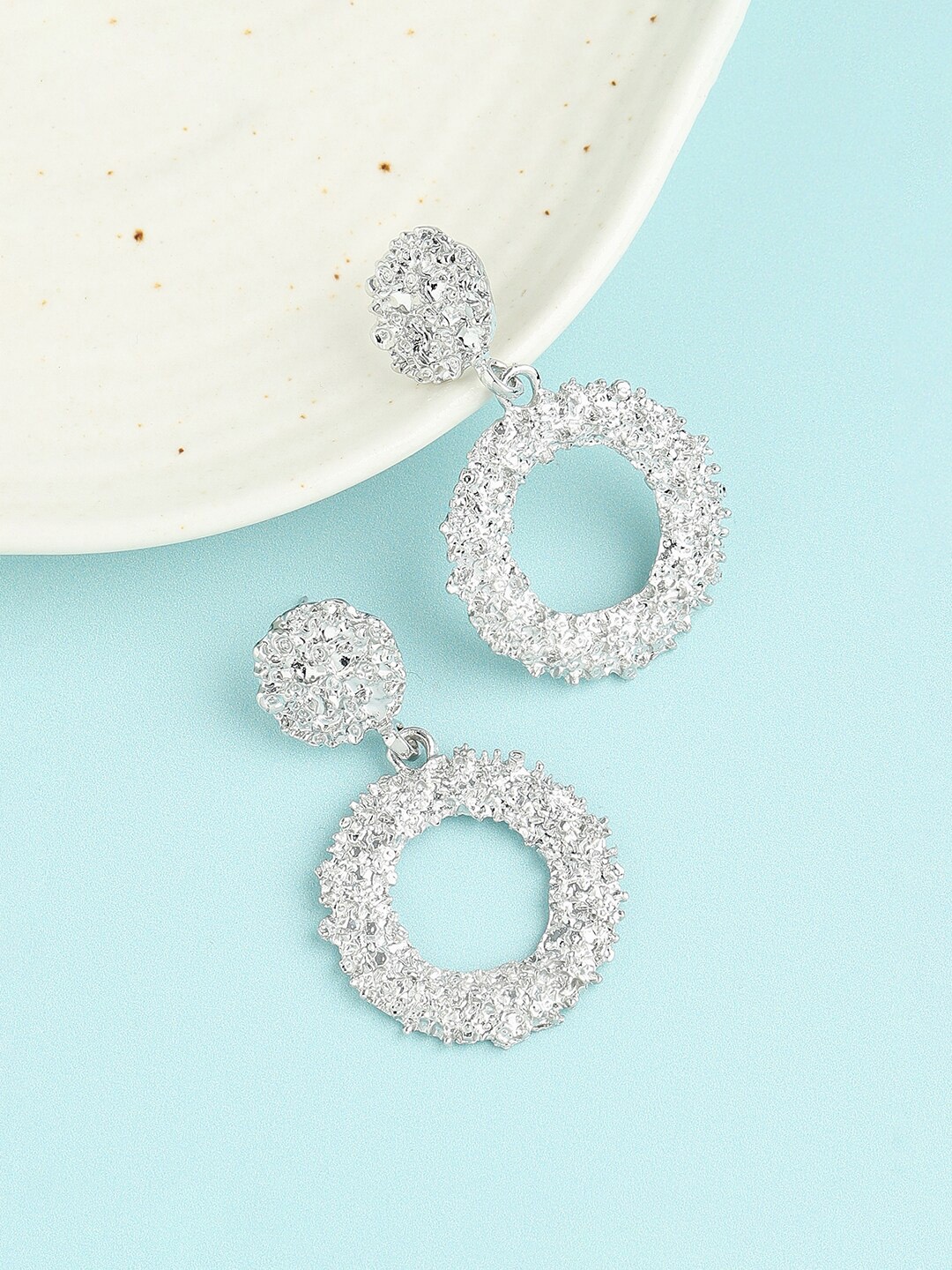 

SOHI Women Silver Plated Circular Drop Earrings