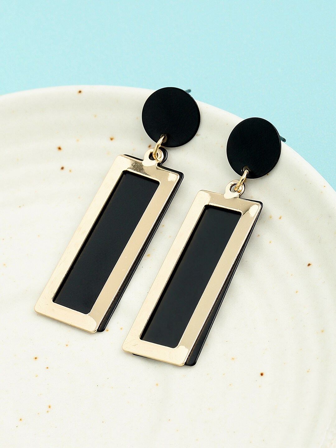 

SOHI Women Gold Plated Black Geometric Drop Earrings