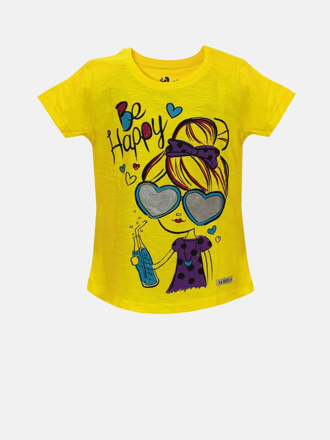 

Blue Giraffe Girls Yellow Printed Round Neck T-shirt