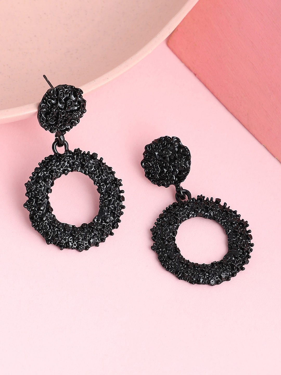 

SOHI Women Black Circular Drop Earrings