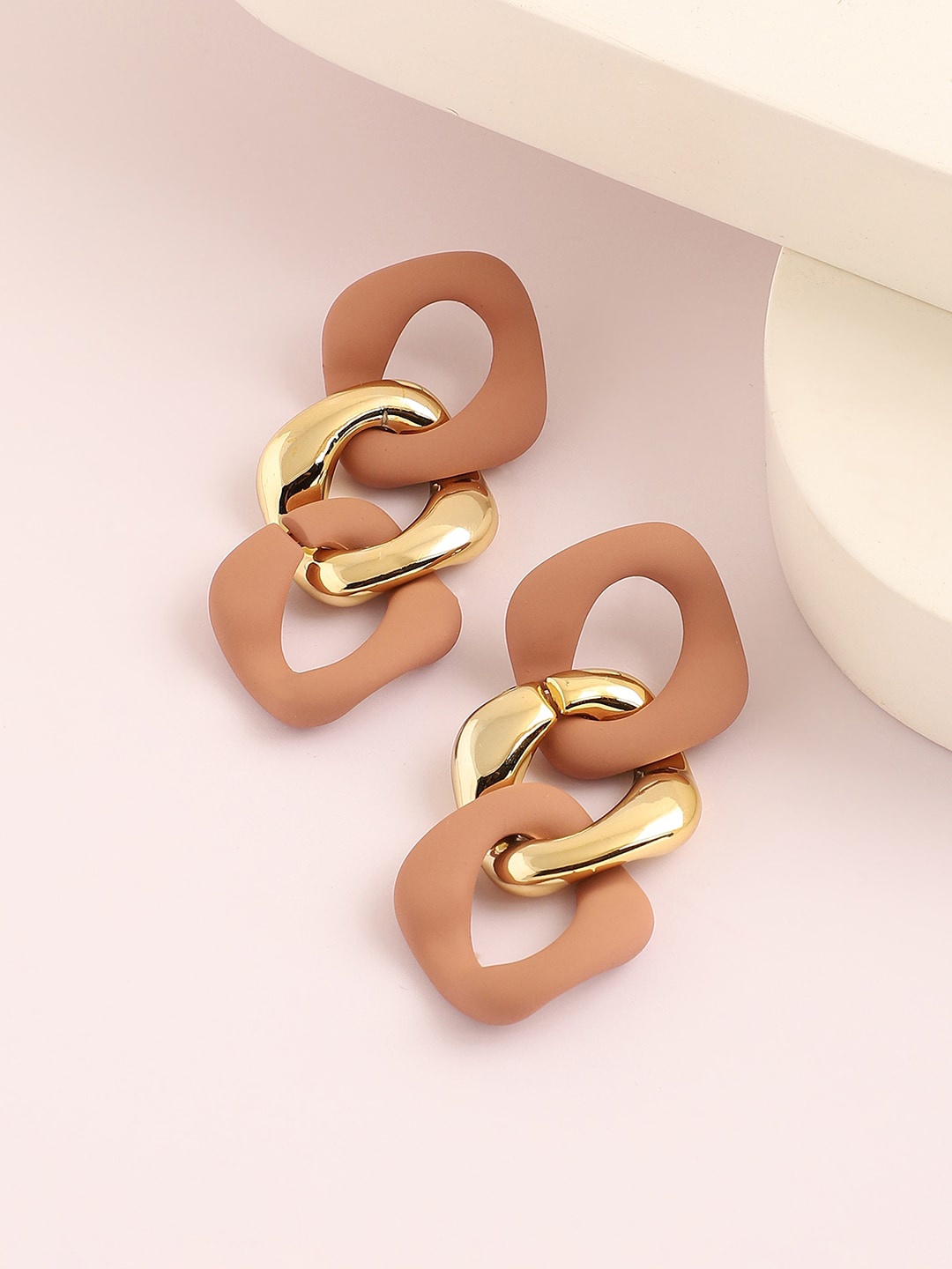 

SOHI Women Gold Plated Brown Geometric Drop Earrings