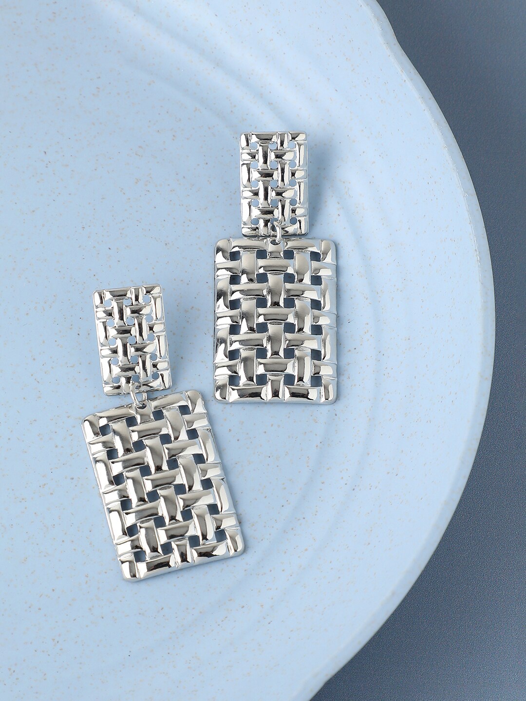 

SOHI Women Silver-Plated Geometric Drop Earrings
