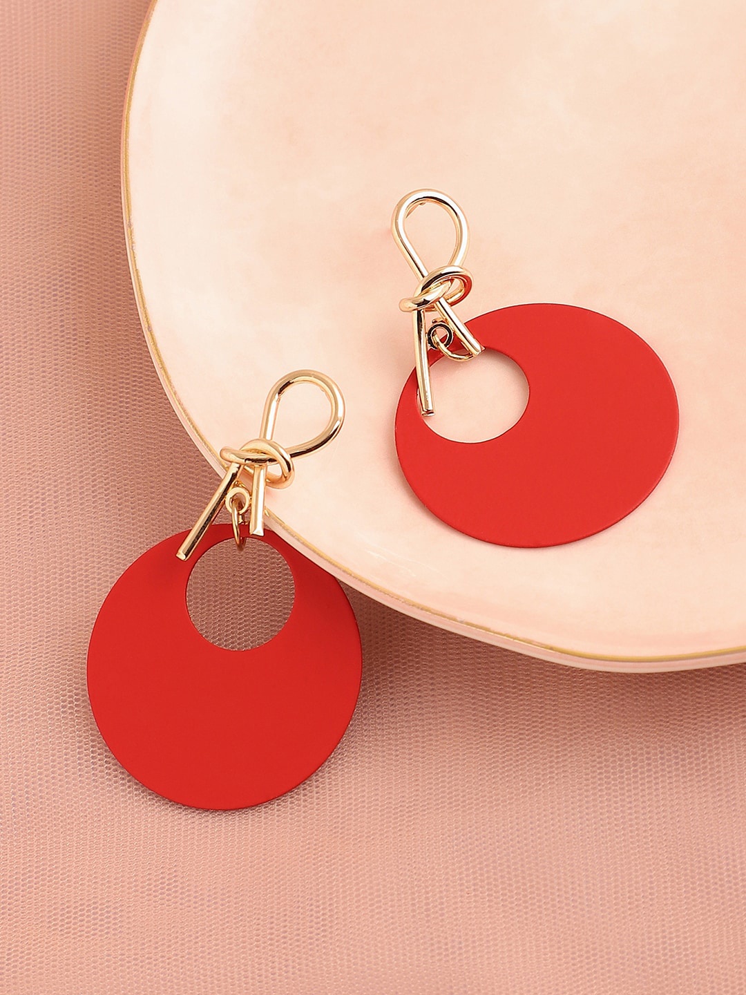 

SOHI Gold Plated Contemporary Drop Earrings, Red