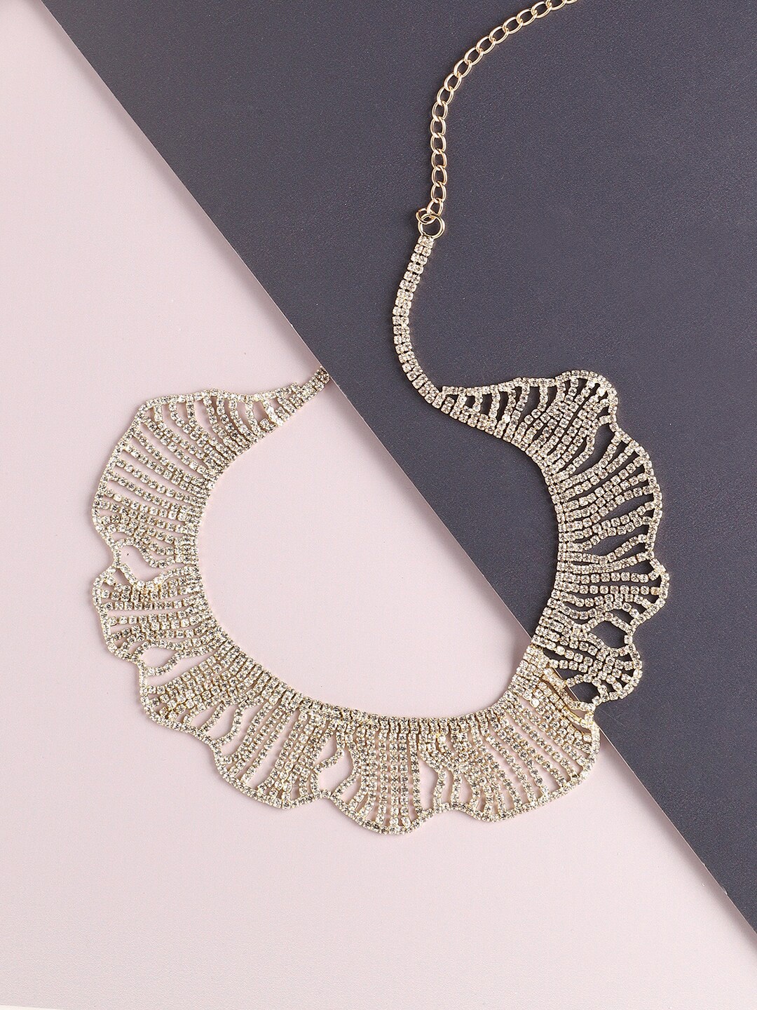 

SOHI Gold-Plated White Designer Stone Statement Necklace