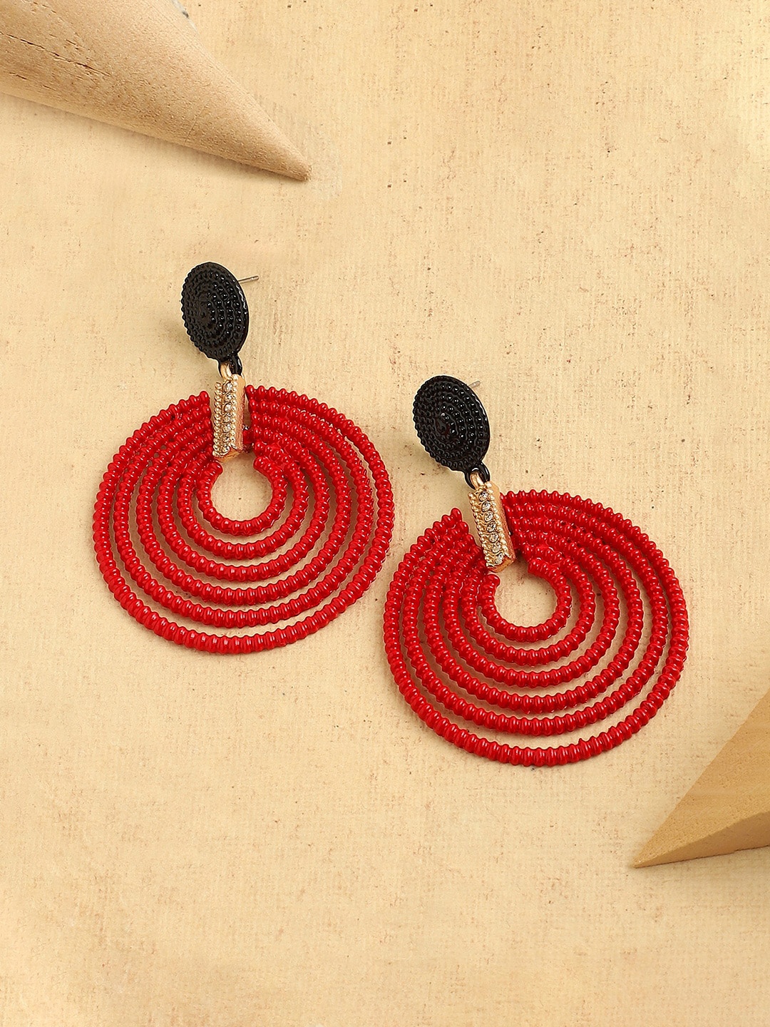 

SOHI Red Gold Plated Circular Drop Earrings