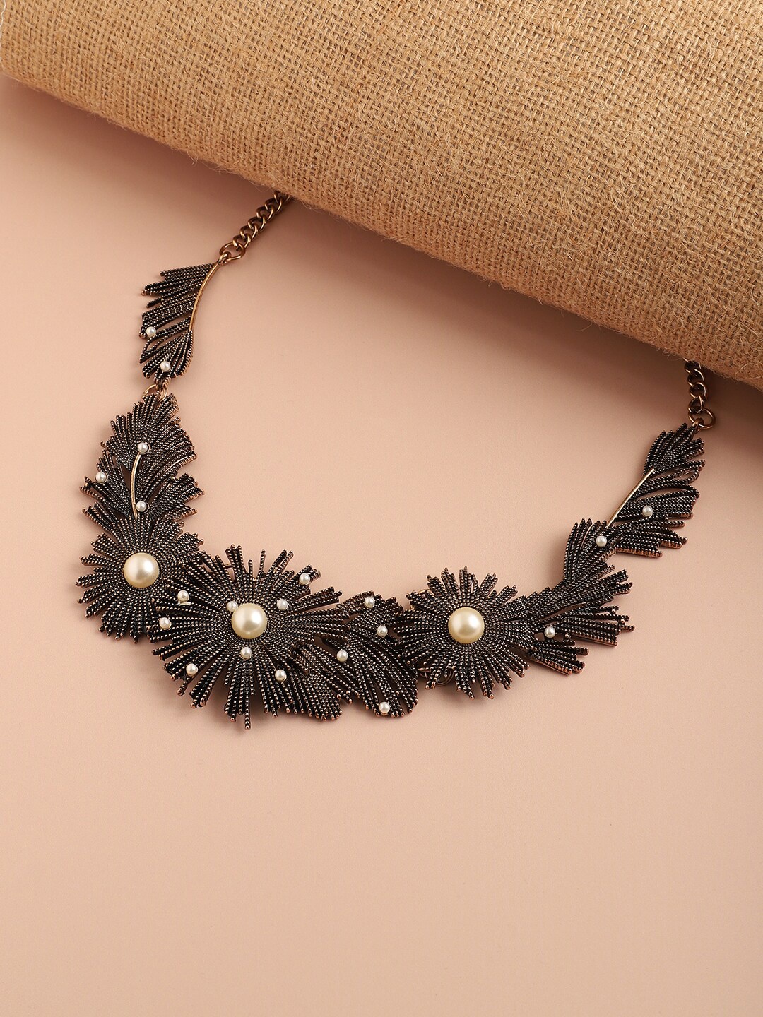 

SOHI Gold-Plated Black Designer Stone Statement Necklace