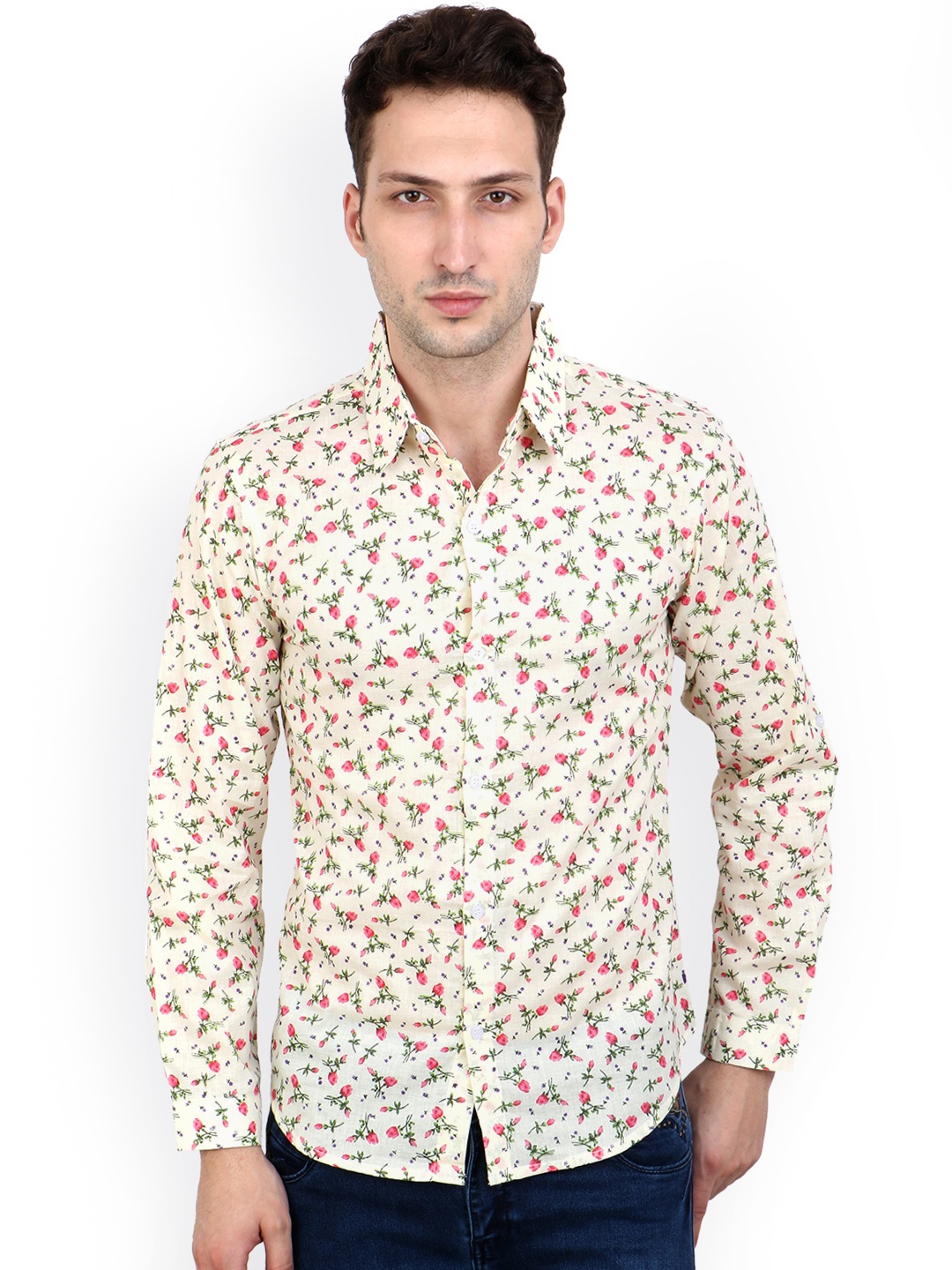

Cation Men Off-White Slim Fit Floral Print Casual Shirt
