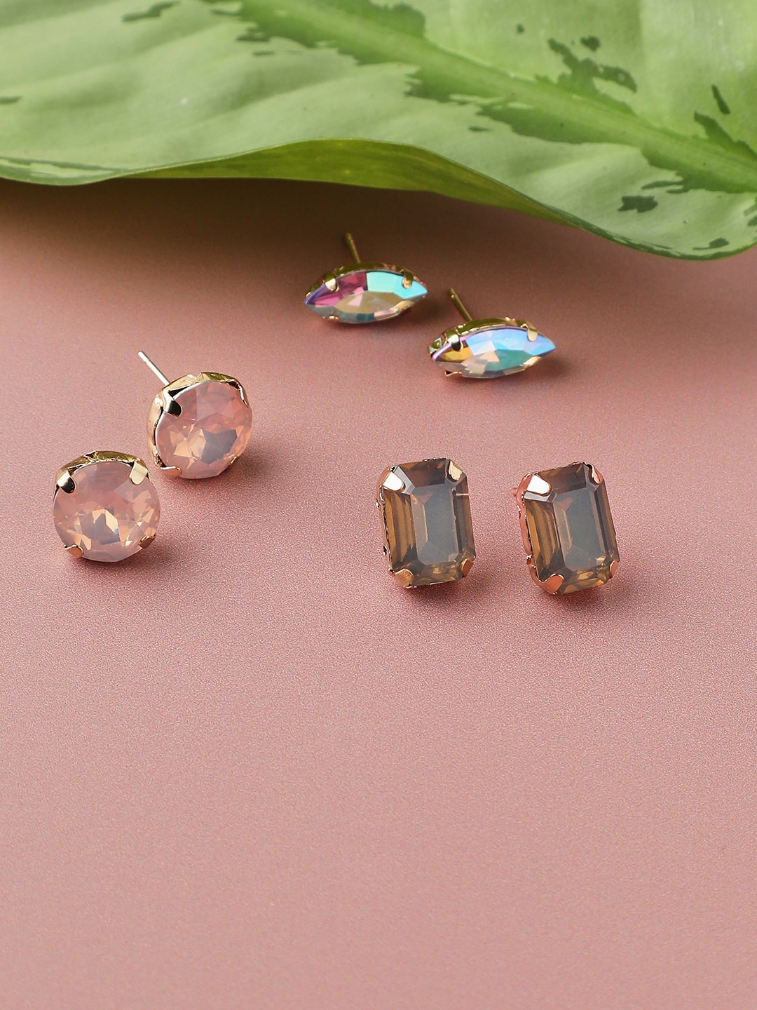 

SOHI Gold Plated Contemporary Studs Earrings, Multi