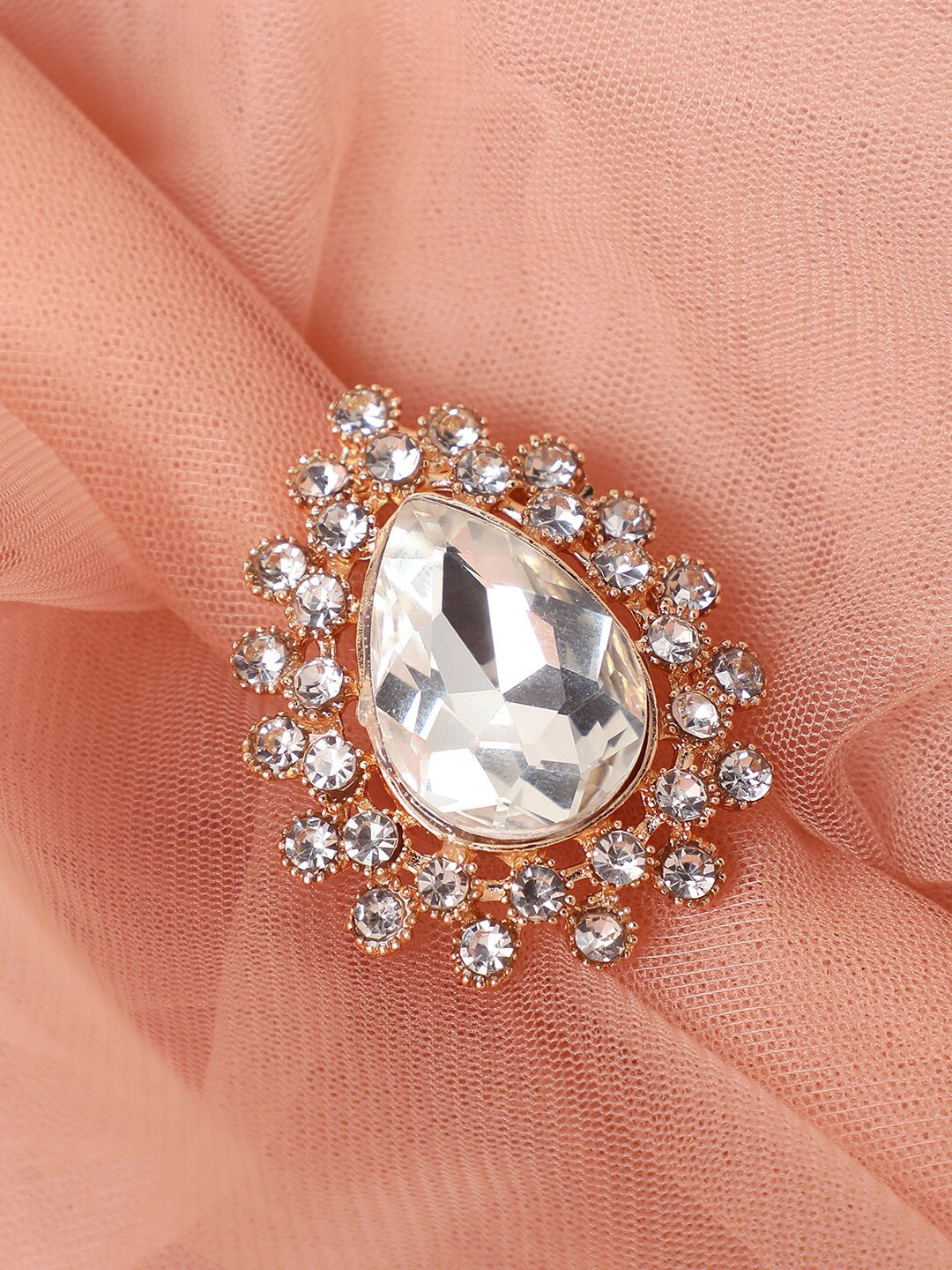 

SOHI Gold-Plated Stone Studded Adjustable Finger Ring