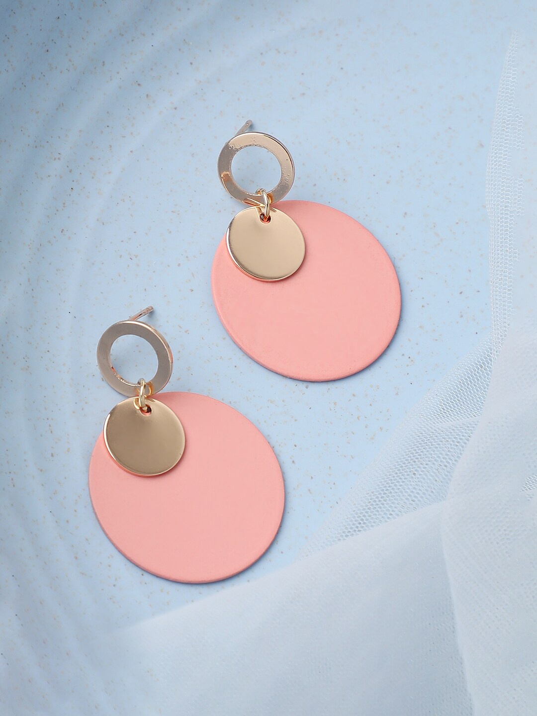 

SOHI Peach & Gold Plated Circular Shaped Drop Earrings