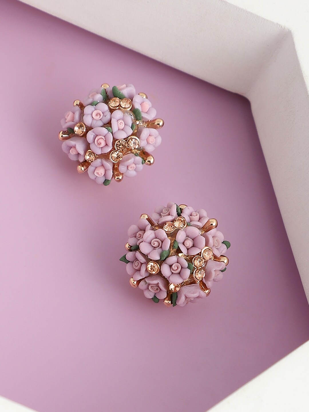 

SOHI Purple & Gold-Plated Floral Studs Earrings