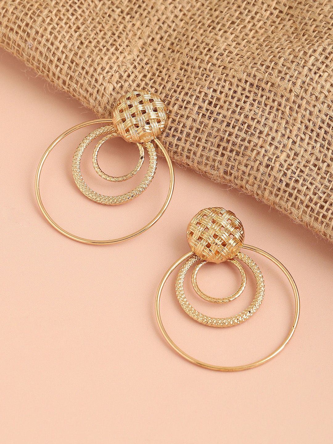 

SOHI Gold-Plated Circular Shaped Drop Earrings