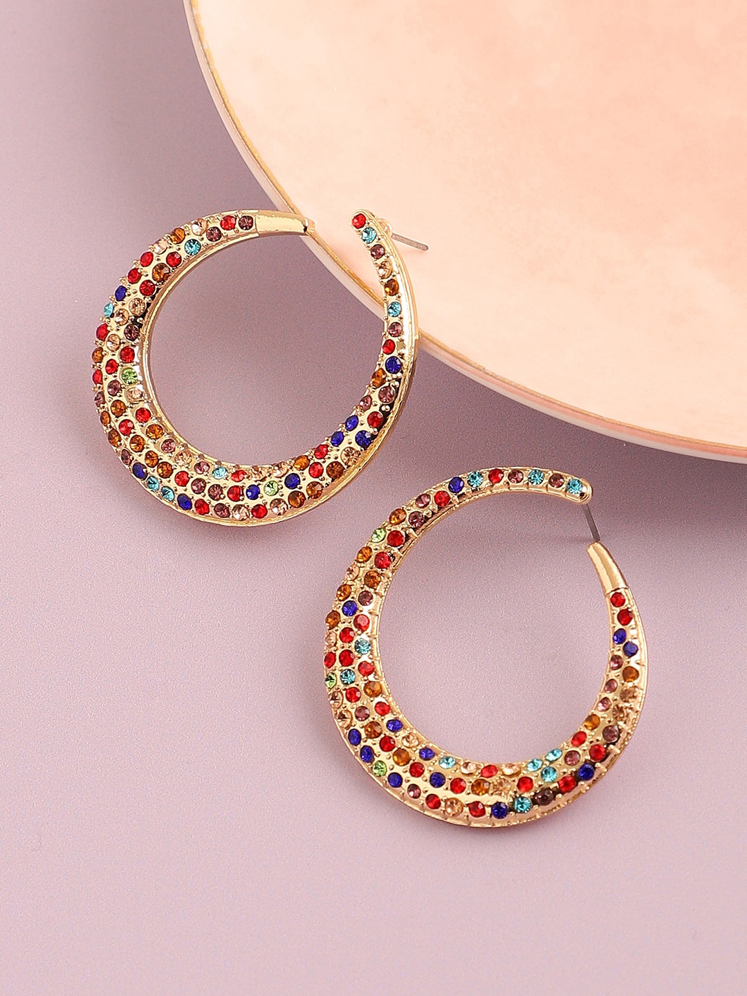 

SOHI Gold-Plated & Red Circular Drop Earrings