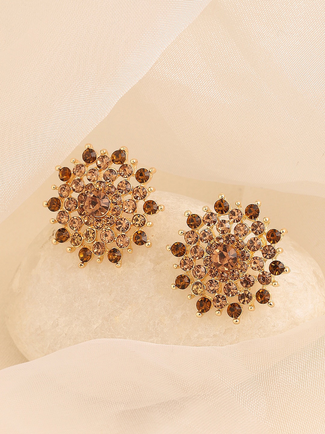 

SOHI Brown Gold-Plated Contemporary Studs Earrings