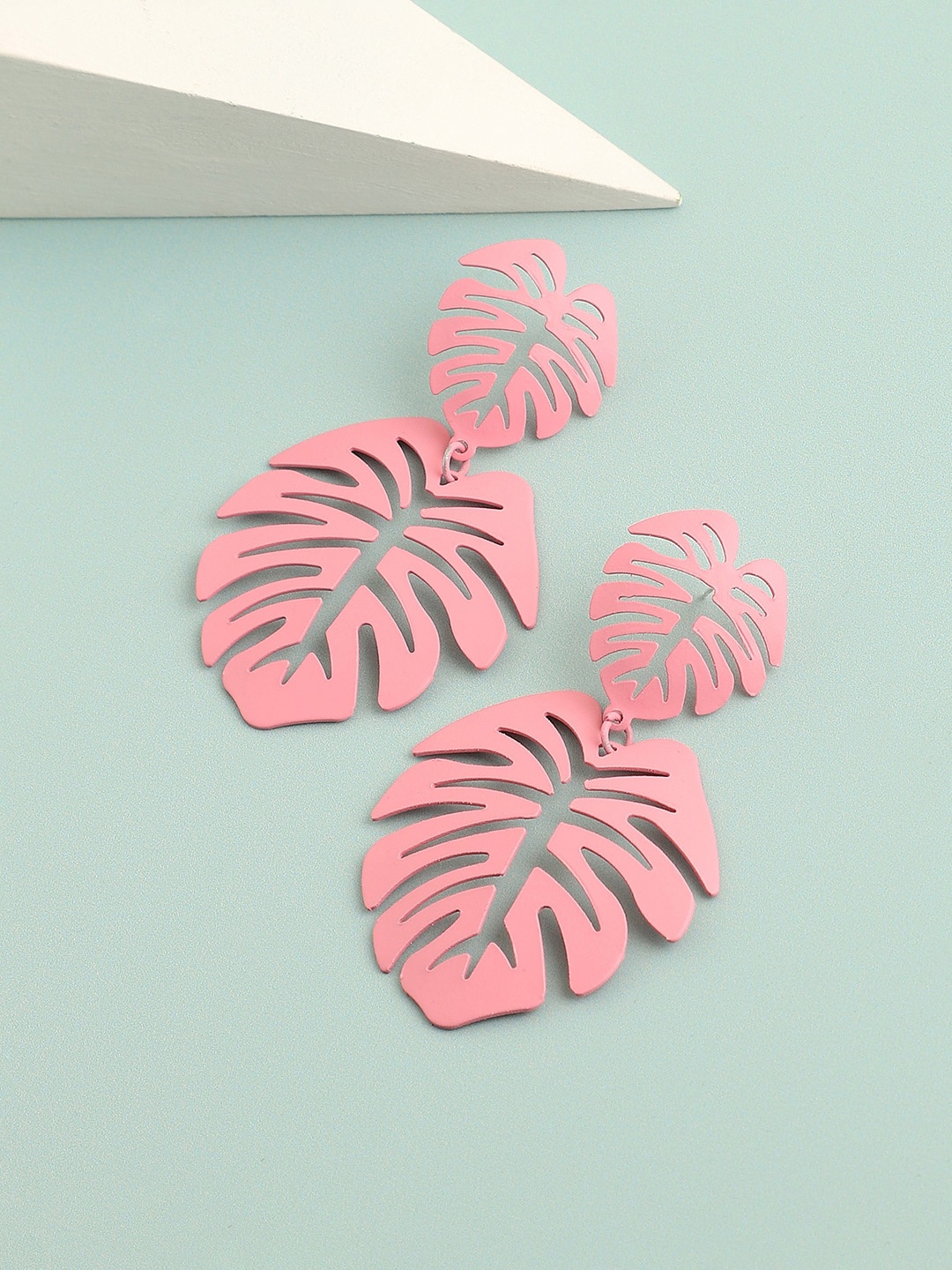 

SOHI Pink Leaf Shaped Drop Earrings